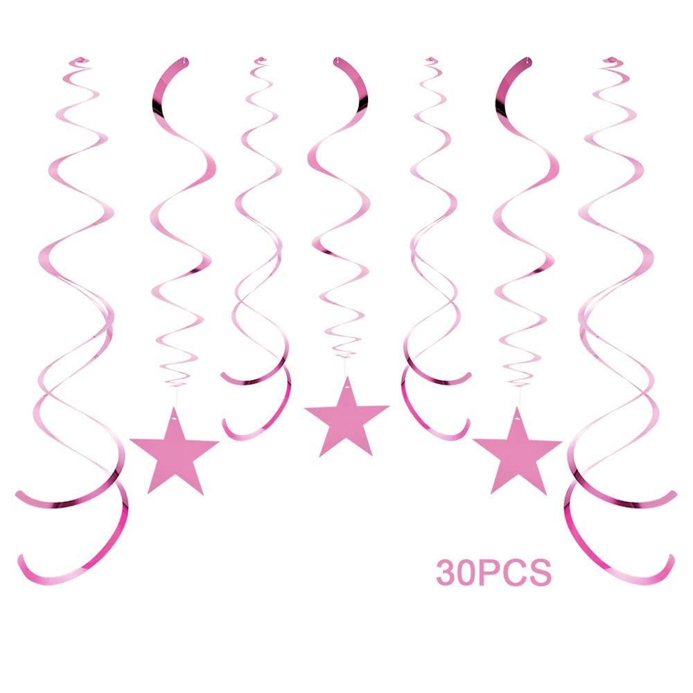 Aimtohome Party Star Swirl Decorations, Pink Foil Ceiling Hanging Swirl Decorations With Star, Whirls Decorations For Birthday |