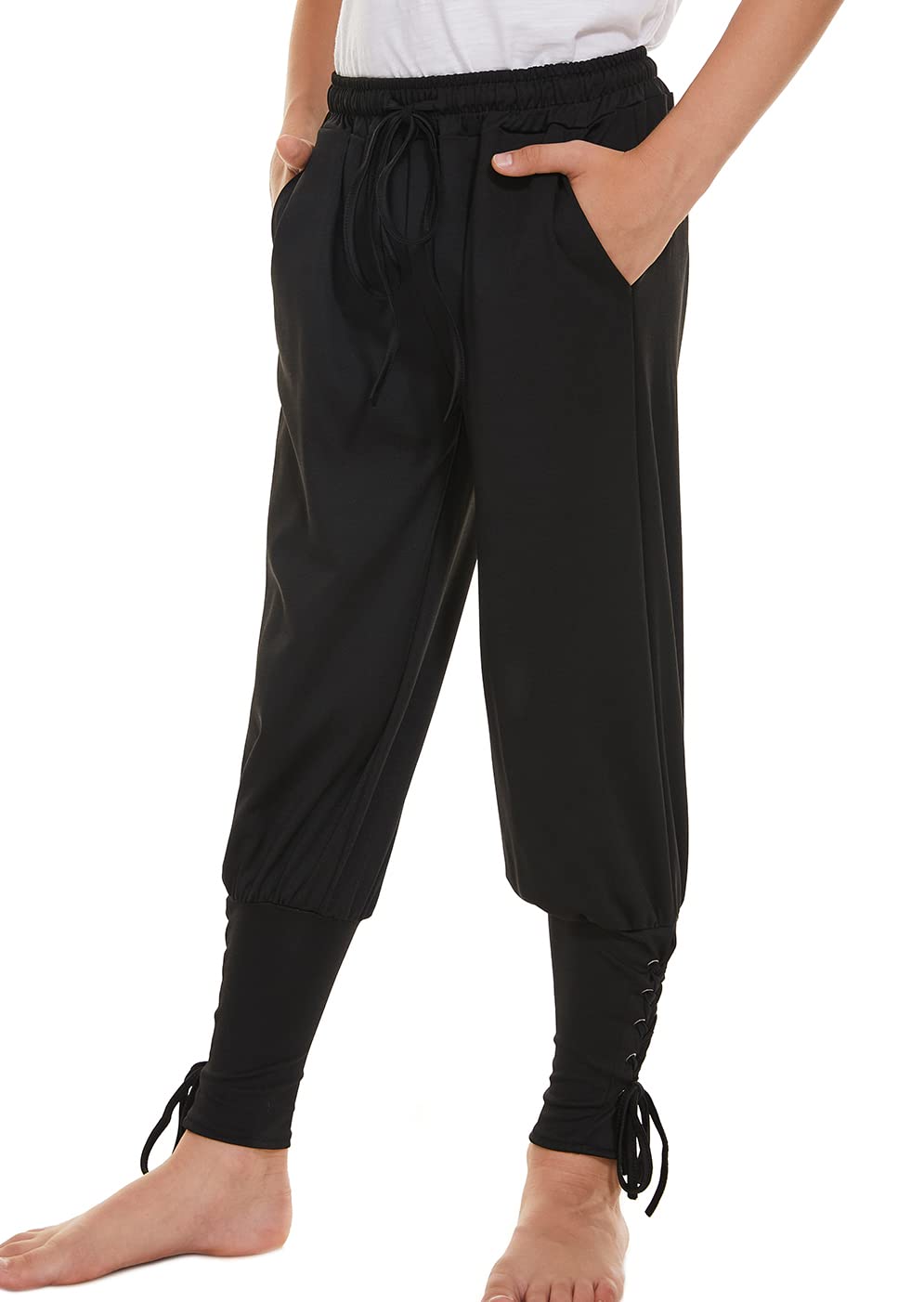 Medieval Ankle Banded Pirate Pants for Boys, Kids Renaissance Viking Pirate Costume, Halloween Cosplay Gothic Striped Pants Trou