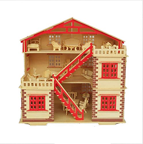 NWFashion 17 Wooden Dream Dollhouse 2 Floors DIY Kits Miniature Doll House with Furniture (Big House+Furniture)