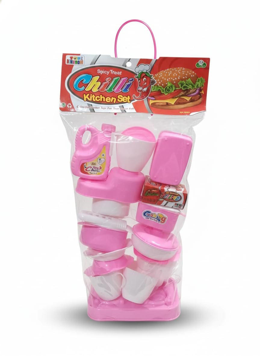 Kids Chilli Kitchen Set Toy | Pretend Cooking Play Set with Utensils, Pots, Mixer & Accessories | Lightweight Plastic Role Play 