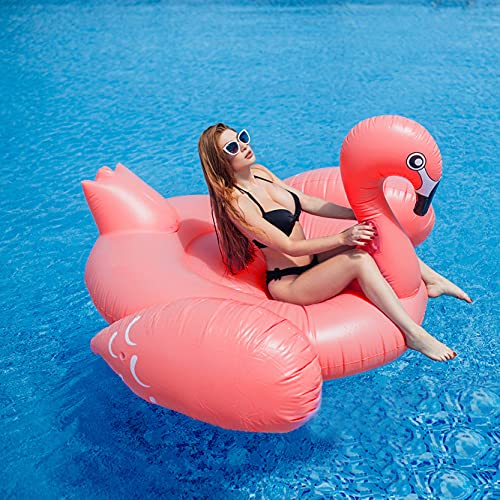 TURNMEON Giant Pink Flamingo Pool Float - Extra Large Inflatable Ride-on Raft for 2-4 Players, Ideal for Summer Beach and Pool Parties