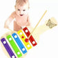 Shopfleet Wooden Guitar Shaped Xylophone  Kids First Musical Sound Instrument With Metal Keys & Wooden Stick Multicolour