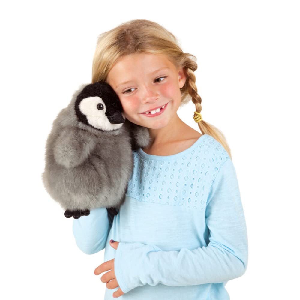 Folkmanis Baby Emperor Penguin Hand Puppet, Gray, Black, White, 8'