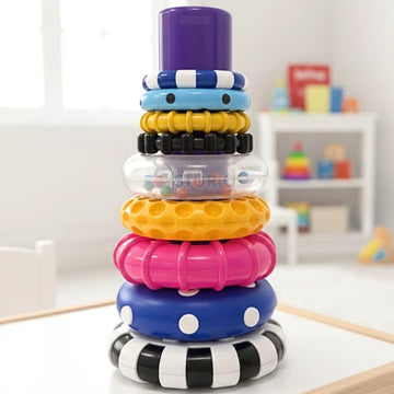 Storio Stacks Of Circles Stacking Ring Toy For Babies 6+ Months | 9-Piece Multi-Color Stem Learning | Educational Baby Toy For F
