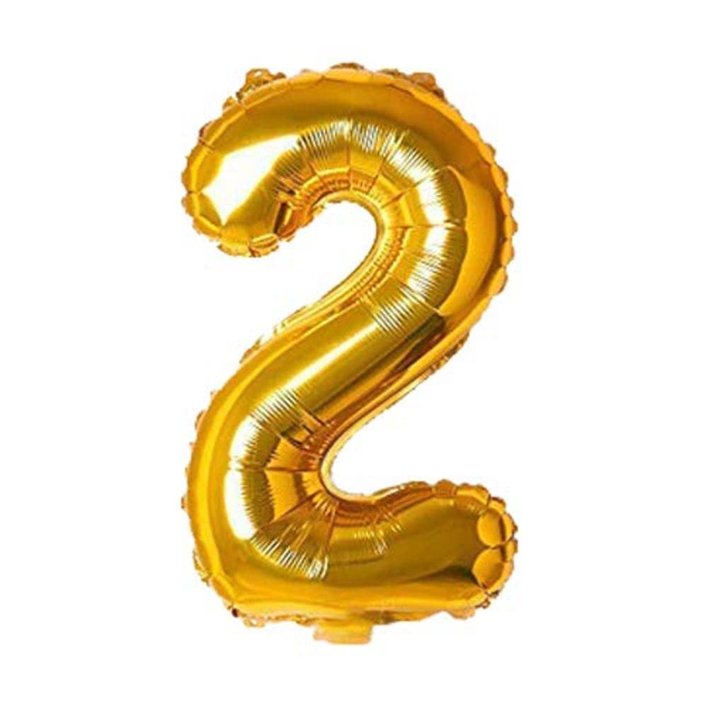 On Blow 2 Number Gold Foil Balloon 16 Inch Size for Birthday Celebrations, Anniversary, Engagement, Wedding, Farewell Party Deco