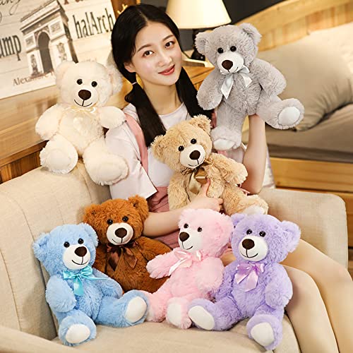 Shafish Plush Teddy Bear Cute Stuffed Animal Bear With Bow Plush Toys 13.8 Inches, 2 Pieces (Cream+Cream)