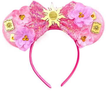 CLGIFT Princess Minnie Ears,Pick your color, Flower Minnie Ears, Floral minnie ears, Purple Sparkle Mouse Ears (Pink Rapunzel)