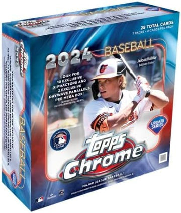 2024 Topps Chrome Update Baseball Mega Box (28 Cards/Box) Look For Paul Skenes X-Fractor Rookies!