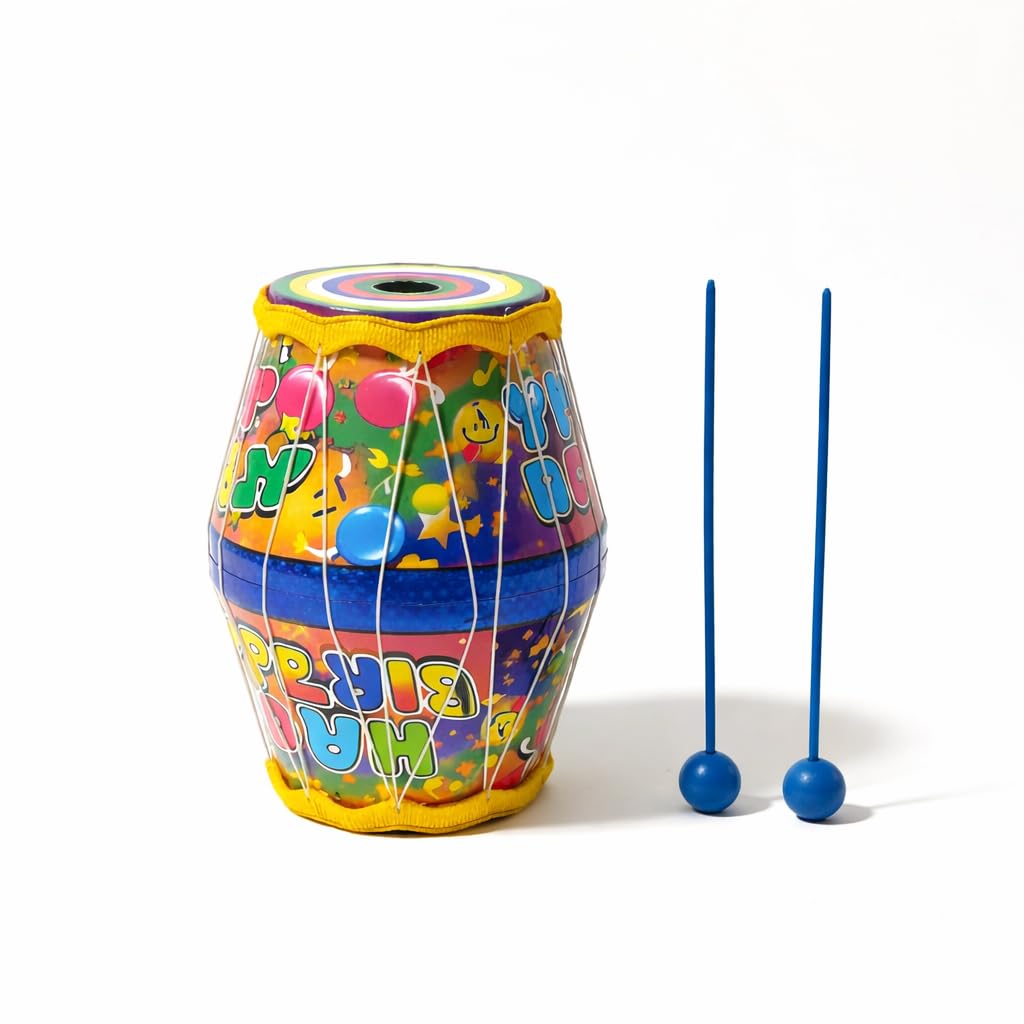 Disila Traders Mini Dholak With 2 Drum Stick For Kids (20Hx15W) | Musical Drum Toy | Ages 3 To 8 Years | Hand Drum For Early Lea