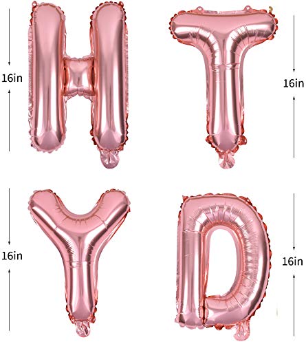 TONIFUL Rose Gold Mylar Foil Birthday Balloons Banner, 16 Inch, Reusable Aluminum Letters for Kids & Adults Party Decorations