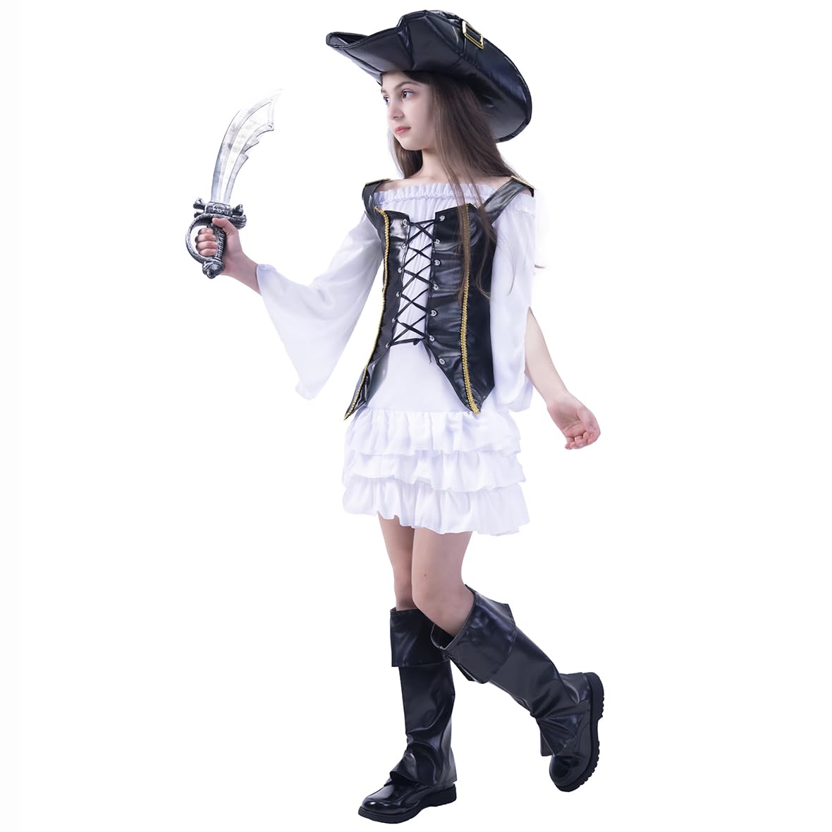 PGOND Cute Pirate Girls Halloween Dress up Costume (M-7-9Y)
