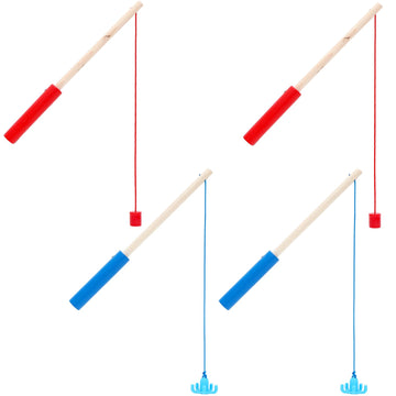 Onest 4 Pieces Wooden Magnetic Fishing Poles Wooden Magnet Poles Fishing Rod Learning Games For Kindergarten Preschool Girl Boy