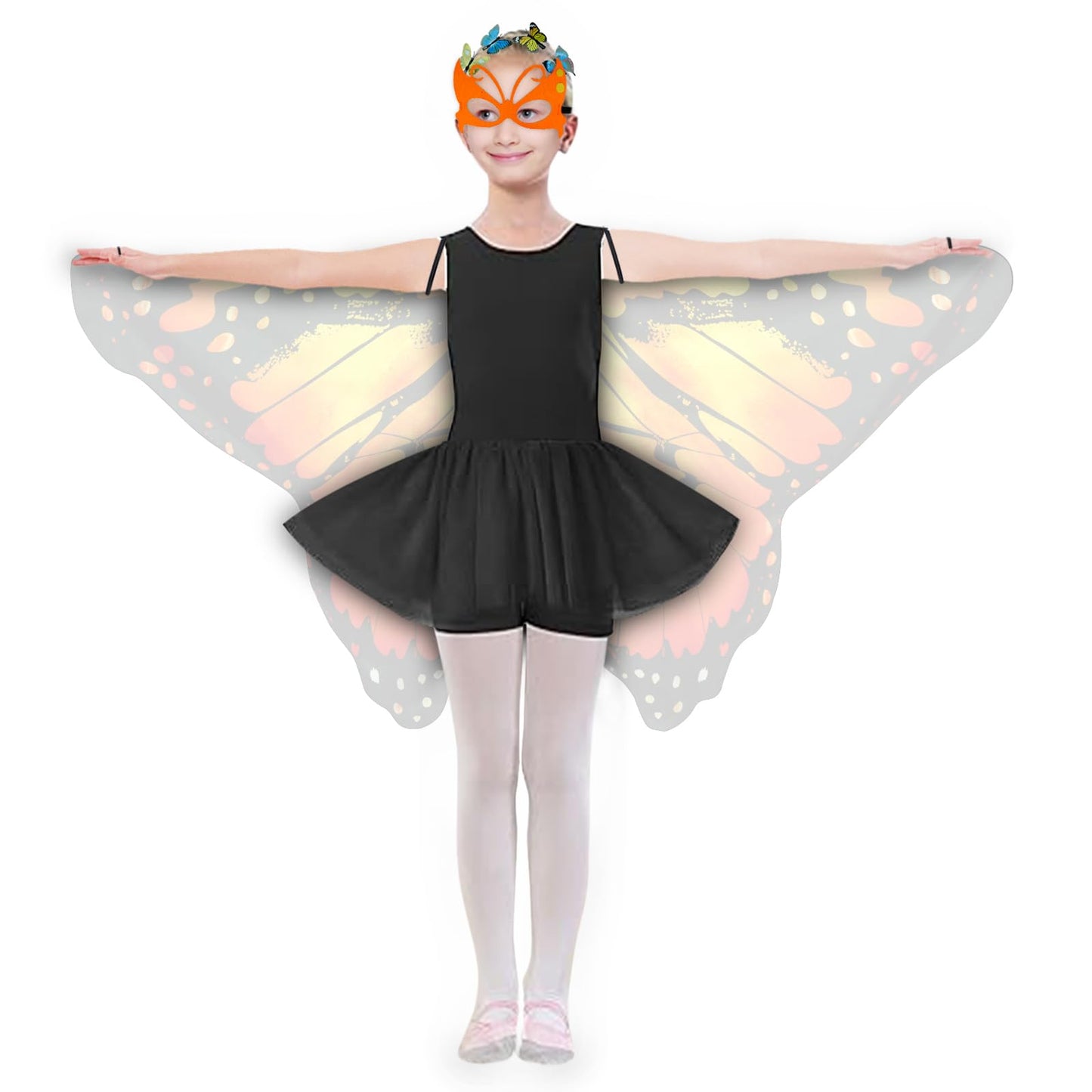 Sunlisky Kids Butterfly Wings Costume Girls Fairy-Wings Toddler Dress Up Play Costumes Butterfly Hair Clip Mask Party Favors (Or