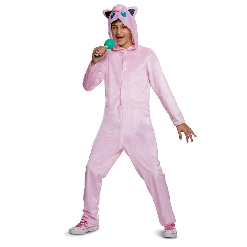 Jigglypuff Pokemon Kids Costume, Official Pokemon Hooded Jumpsuit With Microphone, Classic Size Large (10-12) Multicolored