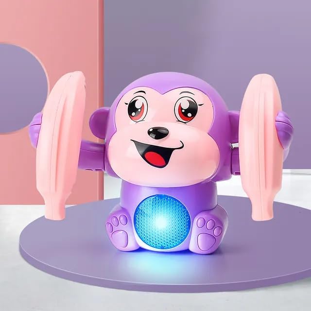 House Of Kids Dancing Monkey Musical Toy For Kids And Babies, Spinning Rolling Tumble Doll With Voice Control, Musical Light Eff