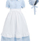 FORTMAC Pioneer Dresses for Girls Colonial Prairie Dress Girls Short Sleeves 1800s Pilgrim Costume with Apron and Bonnet Blue 11