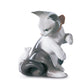 Lladró Glossy Porcelain Figure Cat And Mouse In White And Gray. Decorative Kitten Porcelain Figurine.