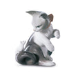 Lladró Glossy Porcelain Figure Cat And Mouse In White And Gray. Decorative Kitten Porcelain Figurine.