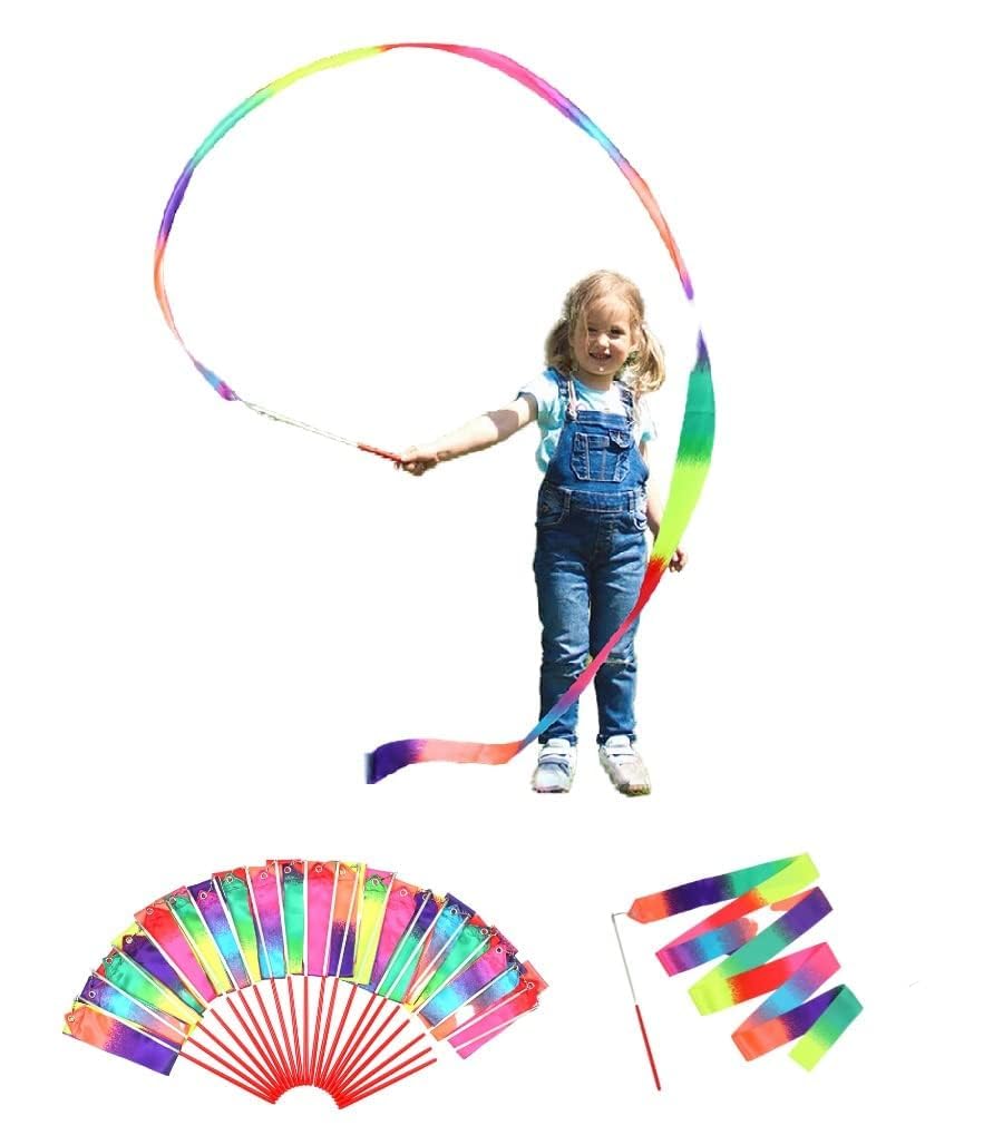 dervea 20 Pack Ribbon Dancing Wands Party Favors for Kids, Rainbow Birthday Decorations, Princess Party Supplies, Girls Party Ga