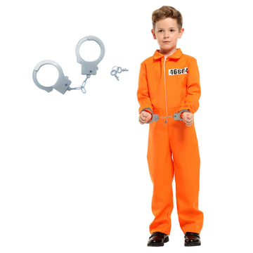 Zntu Prisoner Costume Kids,Orange Prisoner Jumpsuit With Handcuffs,Jailbird Inmate Prison Uniform,Halloween Costume For Boys Gir