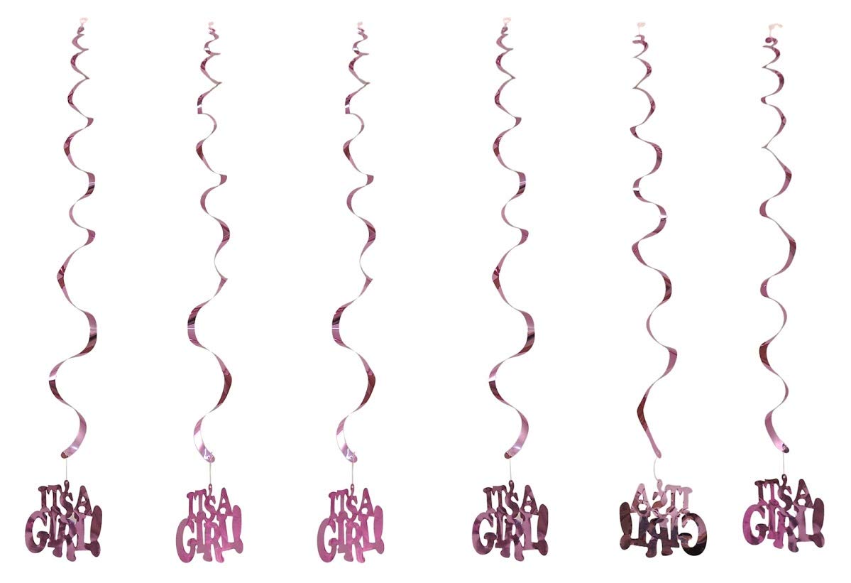 Wanna Party Its A Girl Swirl Decoration  6Pc