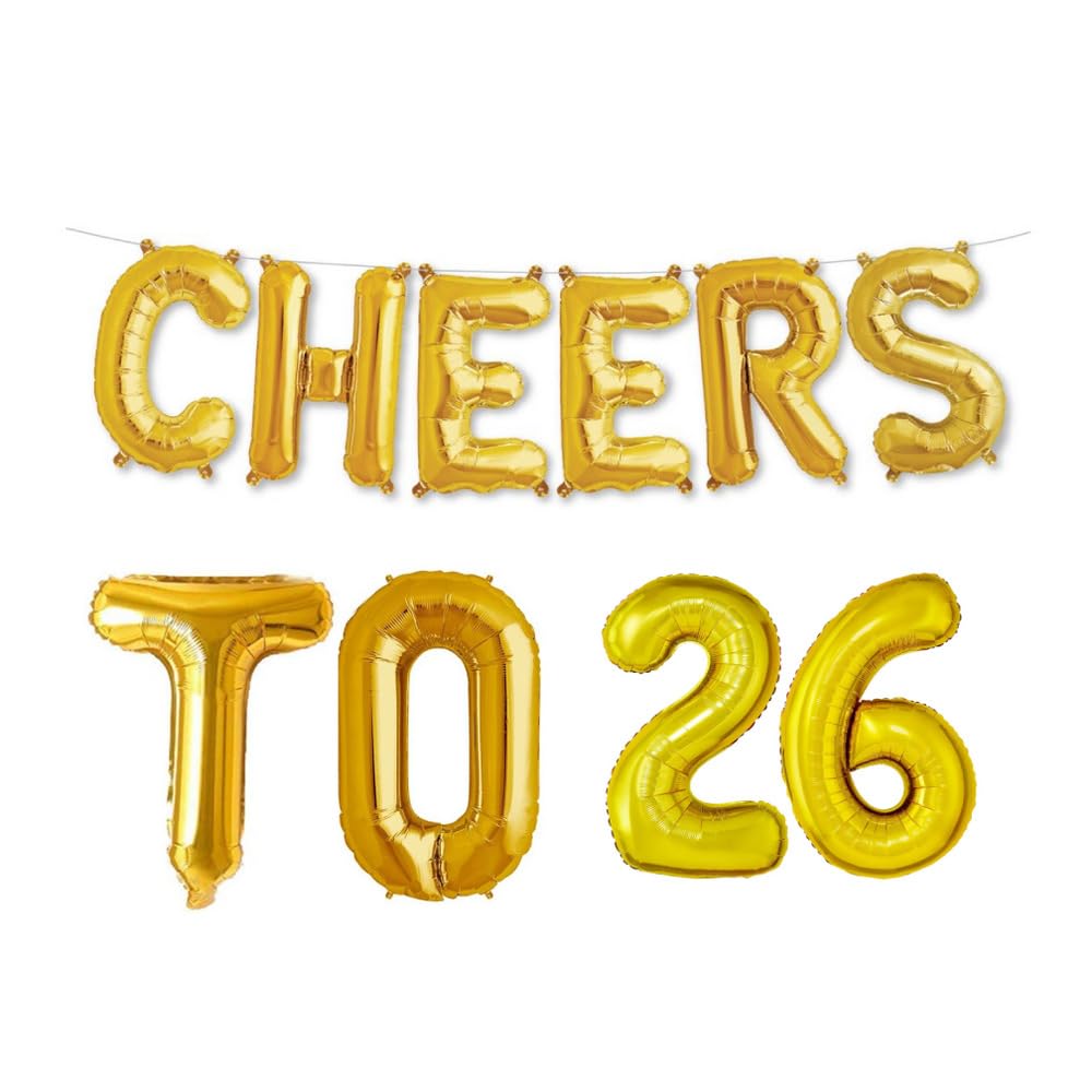 Balloonistics Cheers To 26 Gold Foil Balloon  26Th Birthday & Anniversary Party Decoration
