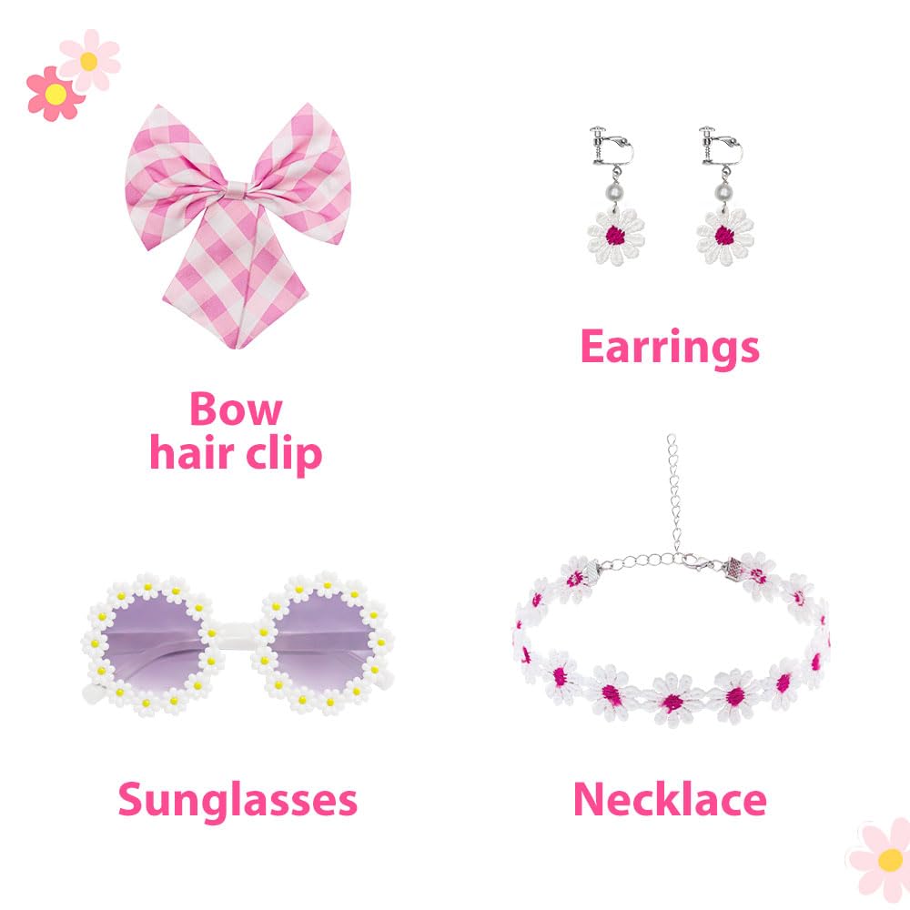 Btonai Girls Pink Costume for Kids Pink Plaid Dressgirls 70s80s Outfits Halloween Party 7-12Y