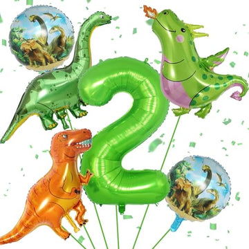 Dinosaur Balloons 2Nd Birthday Decorations, Dinosaur Birthday Party Decorations With Giant Inflatable Dino Balloons 40 Inch Helium Foil Mylar Number 2 Balloons For Dino Theme Birthday Party Decoration