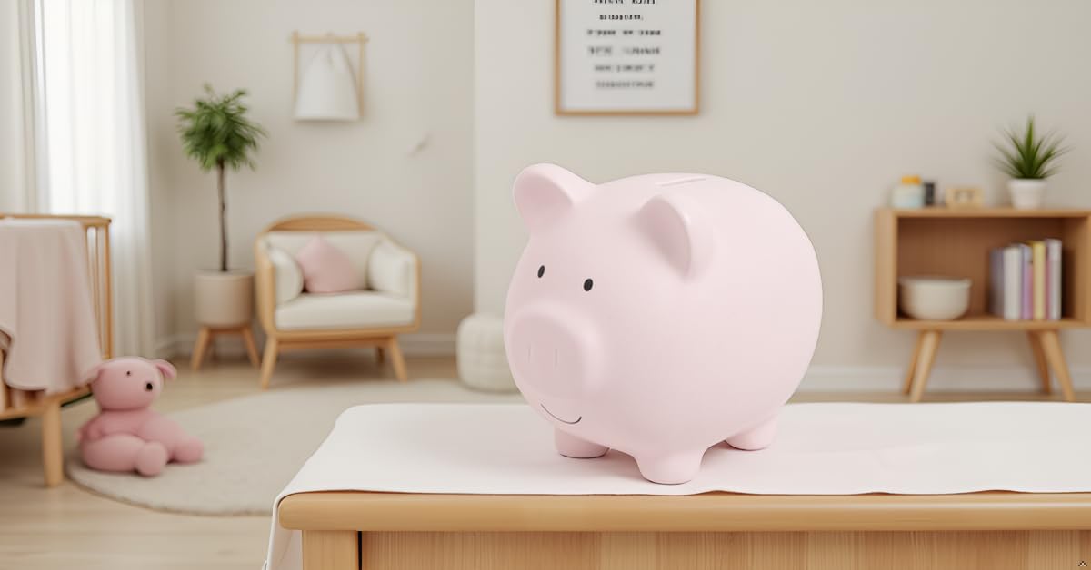Kate & Milo Ceramic Piggy Bank - Pink, One Size, Ideal for Kids, Perfect Nursery Décor & Gift (Model 94113)