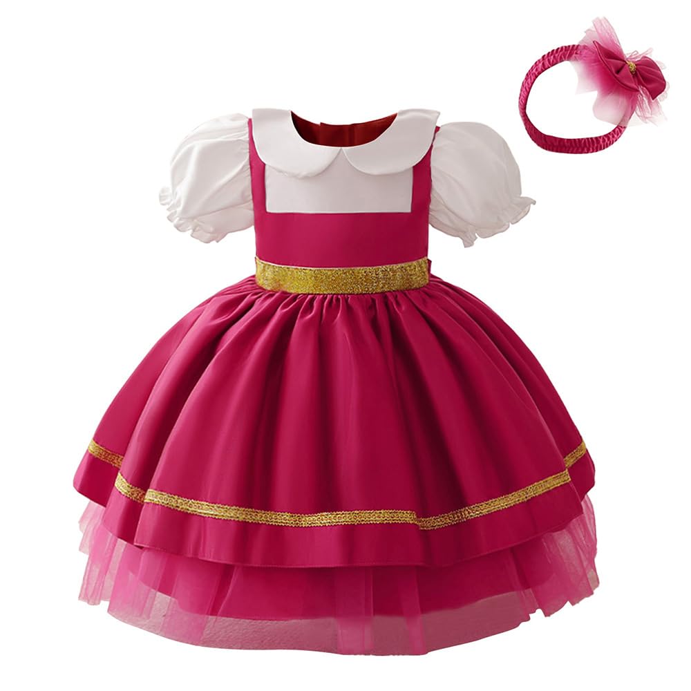 Generic Princess Asha Costume For Girls Halloween Christmas Dress Up Birthday Party Outfits With Headband For 6-9 Months, Rose R
