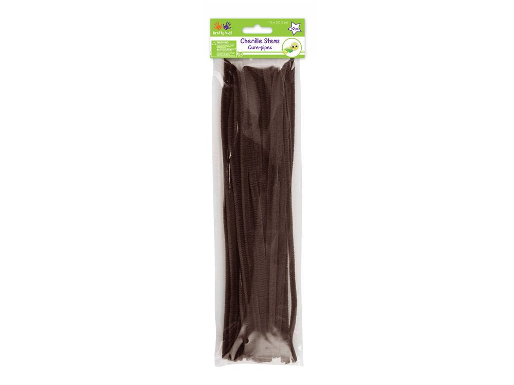 Krafty Kids GC024D 40 Piece Chenille Stems Pipe Cleaners, 6mm by 12, Dark Brown
