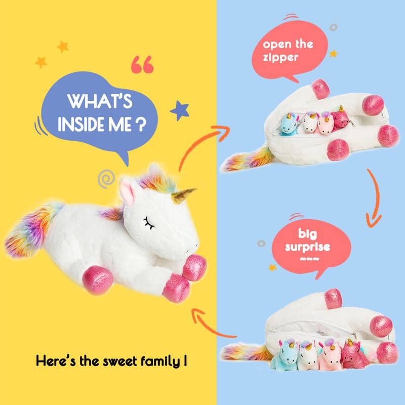 Vposyako Unicorn Stuffed Animals Set - 5 Pieces, Soft Plush, White, Ideal Gift for Girls 3-9 Years, Perfect for Christmas & Birthdays