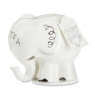 Baby Aspen Little Peanut Elephant Ceramic Bank, White/Silver