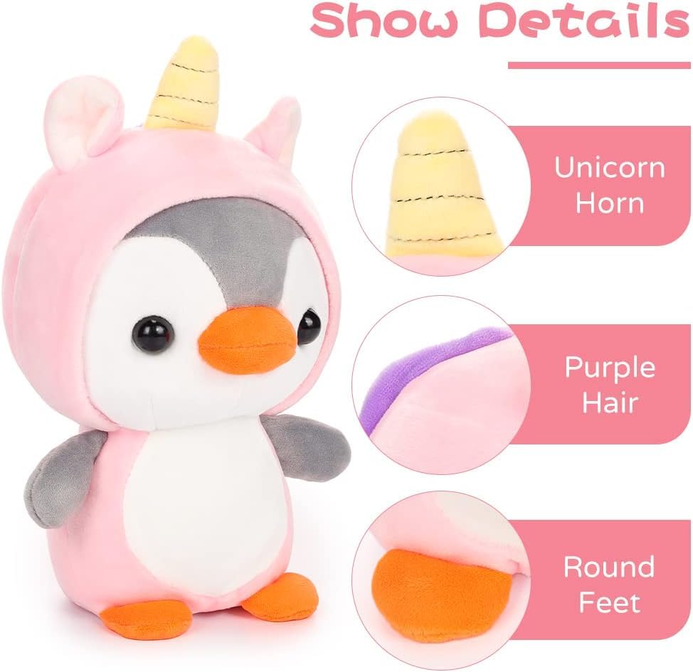 Cute Duck/Penguin Stuffed Animal in Costume Adorable Plushies Wearing Outfit Plush Toys Great for Kids and Lovers Stuffed Penguin Animals 10 Inch (Unicorn)
