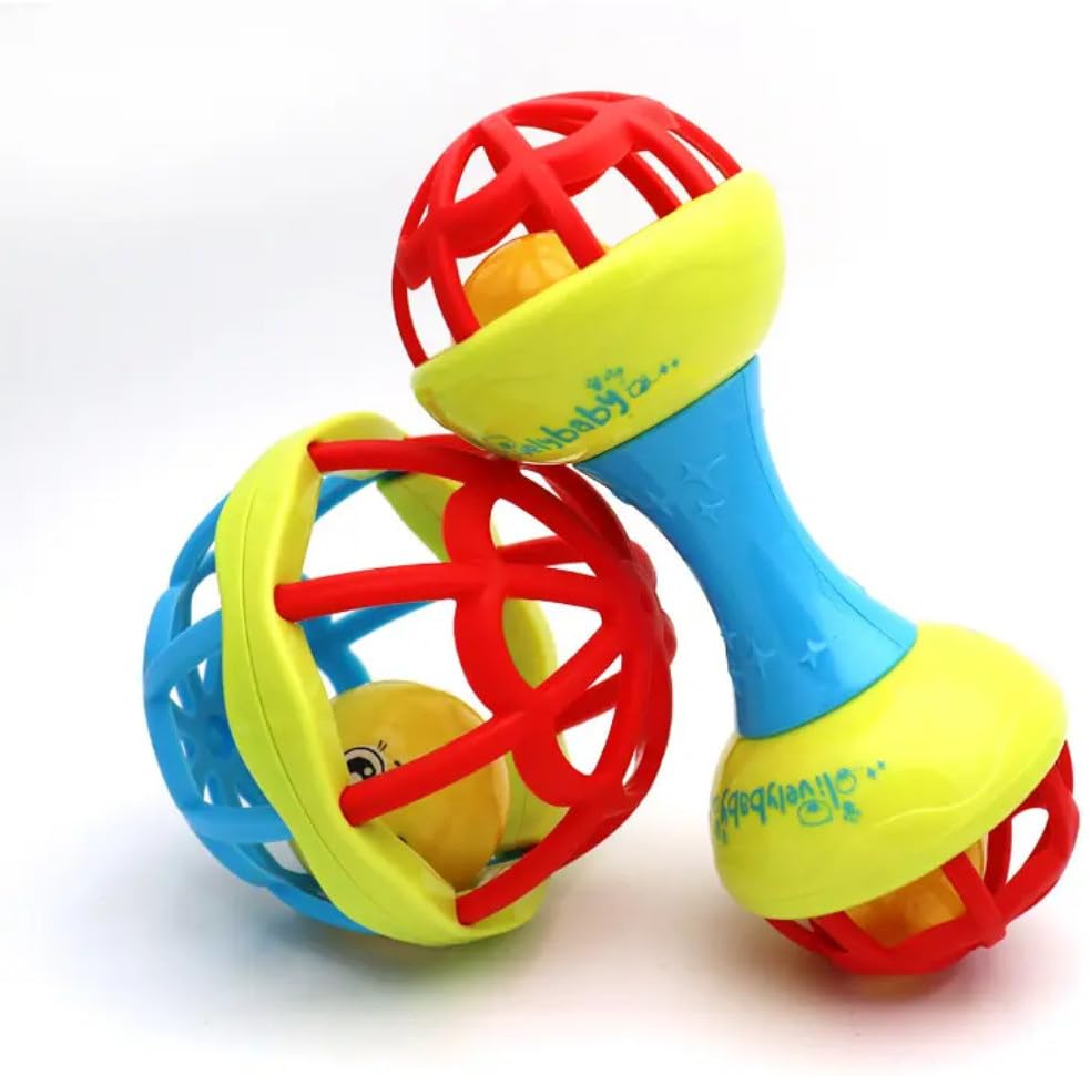 BarodianS NonTic Round Rattle & Drum Stick Set (2 Pack)  Multicolor Baby Toy, Sensory Development