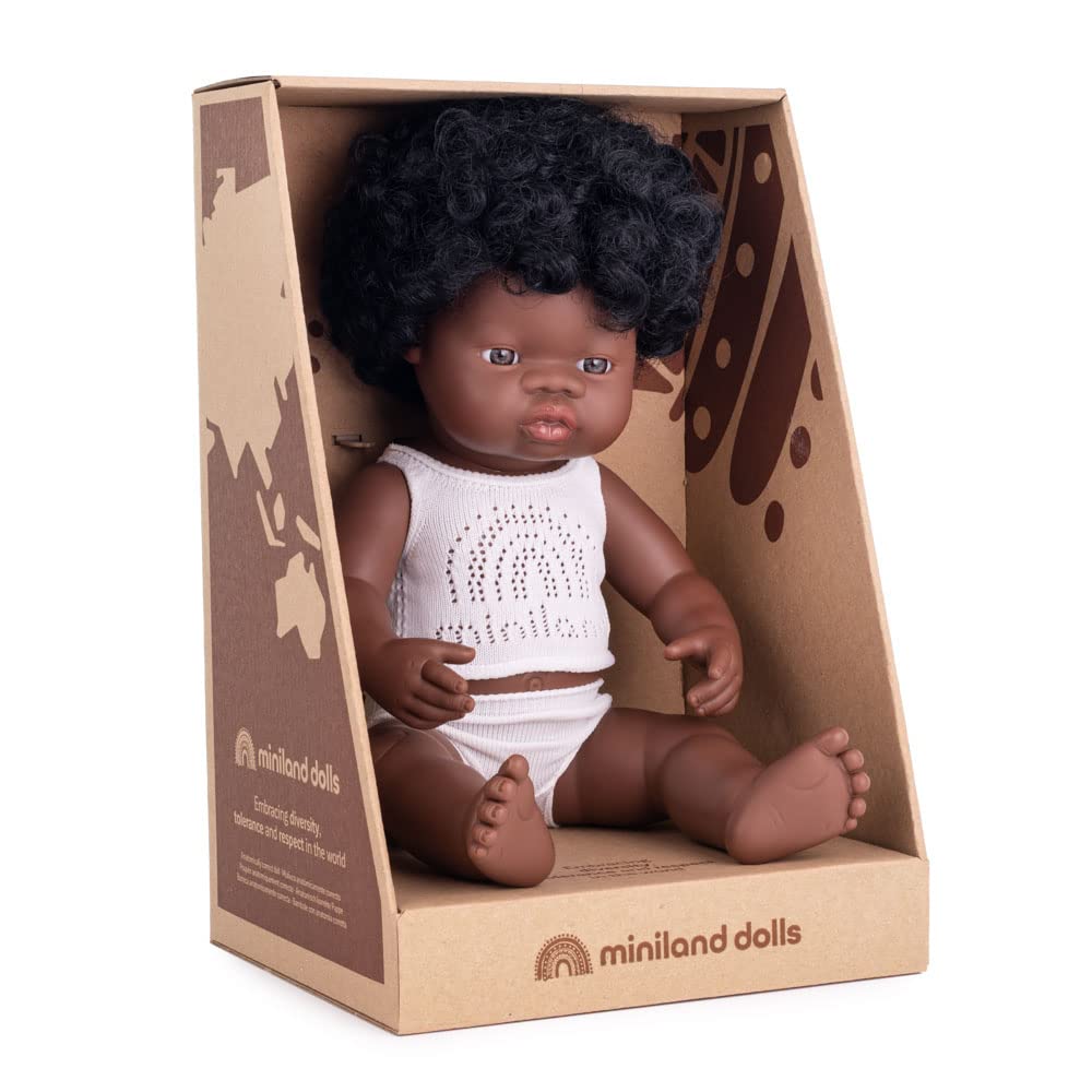 Miniland Doll 15'' African Girl (Box) - Made In Spain, Anatomically Correct, Quality