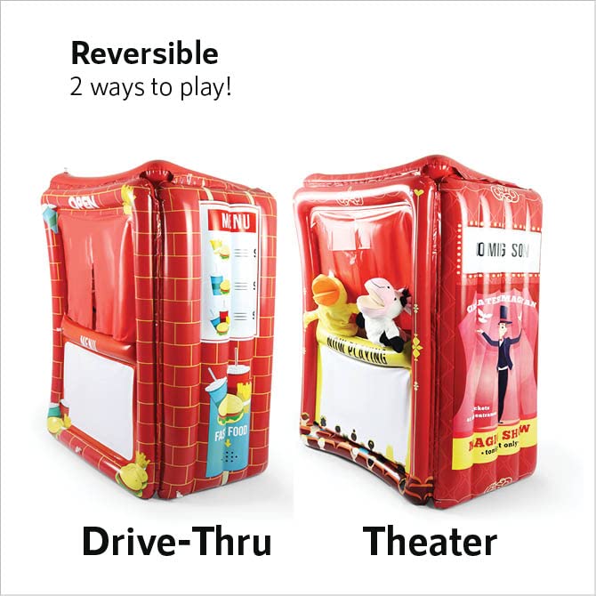 Upper Midland Products Inflatable Puppet Theater And Drive Thru - Puppet Show Theater For Kids With Dry Erase Board - Puppet Sho