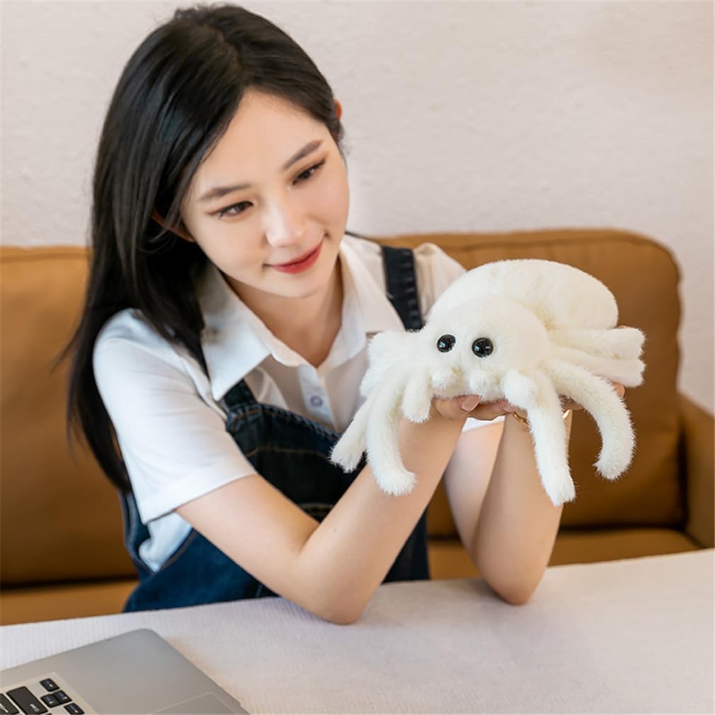 Joson 10 Inch Halloween Cartoon Spider Plush Toy, Cute Spider Plush Toy, Boys Girls Bedroom Party Decoration (White)