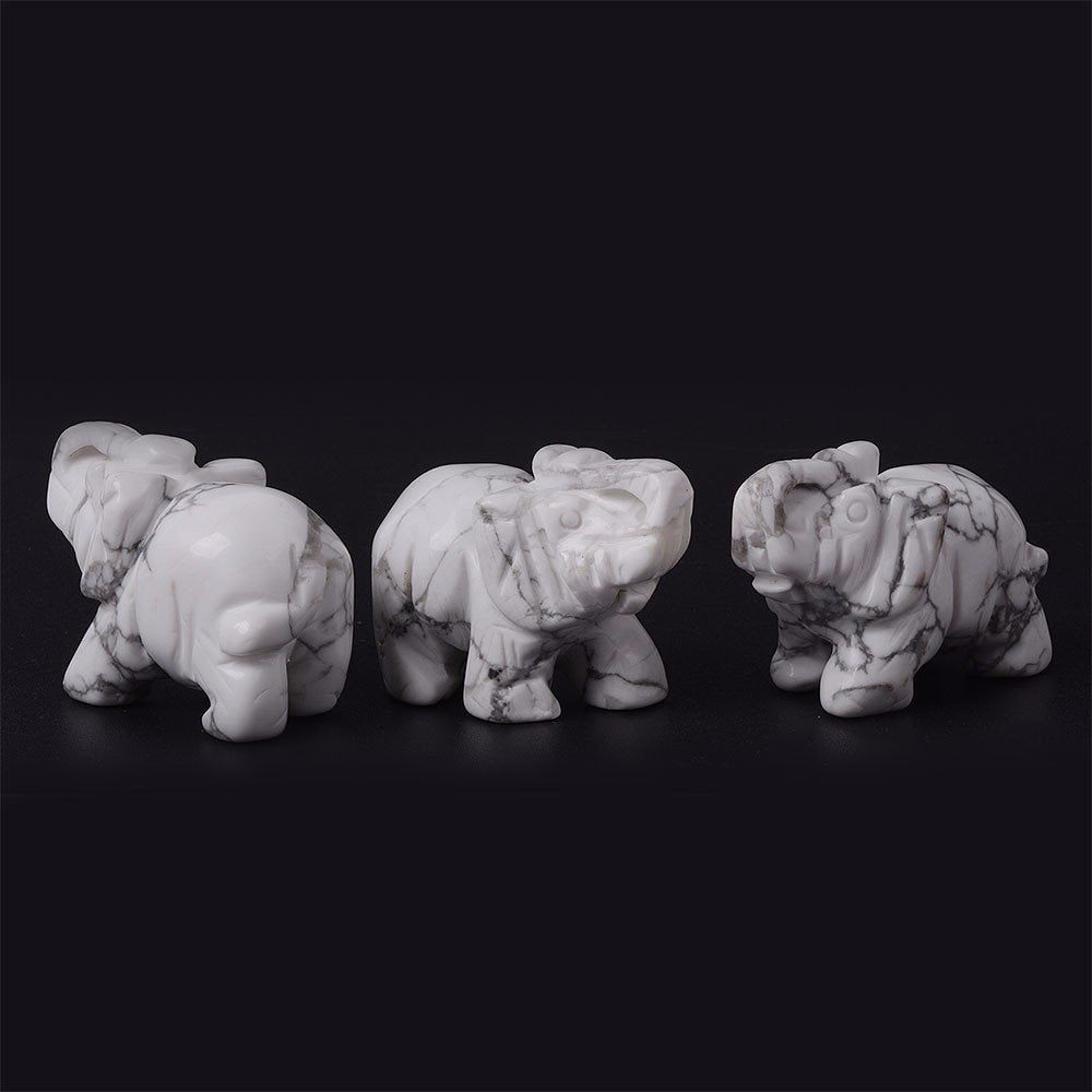 Justinstones Carved Natural White Howlite Gemstone Elephant Healing Guardian Statue Figurine Crafts 2 Inch