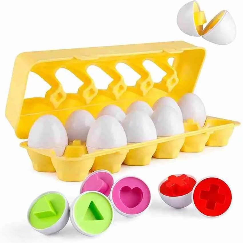 Banni Montessori Egg Matching Game For Toddlers & Preschoolers  12 Colourful Egg Halves With Matching Tray  Early Learning Act