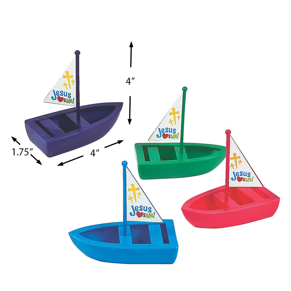 Fun Express Jesus Loves Me Toy Boats - VBS, Sunday School and Religious Toys - Vacation Bible School Supplies/Decor - 12 Pieces
