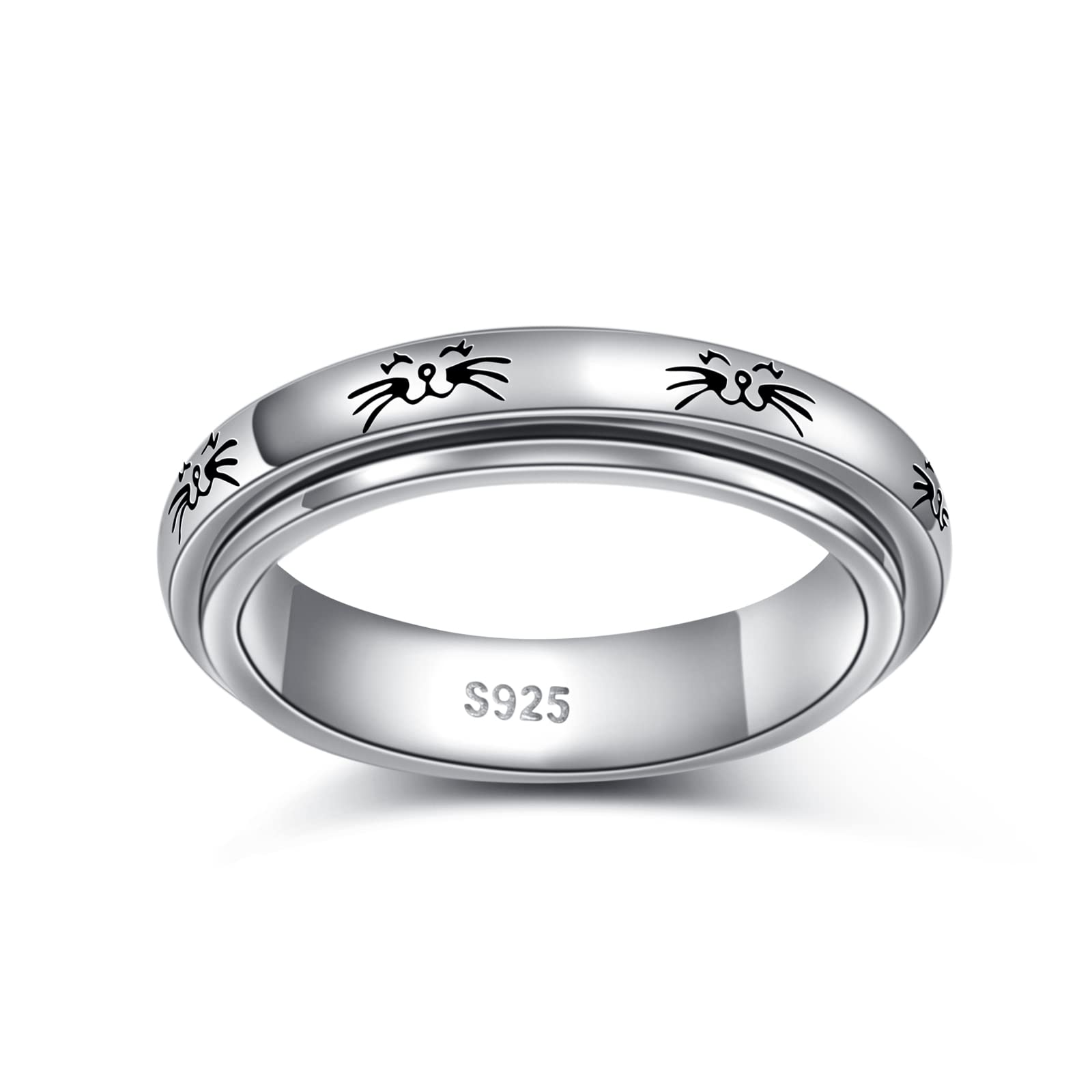 HOOHWE Spinner Rings for Anxiety,S925 Sterling Silver Fidget Anxiety Worry Relieving Boredom ADHD Autism Band Rings for Teen (3-