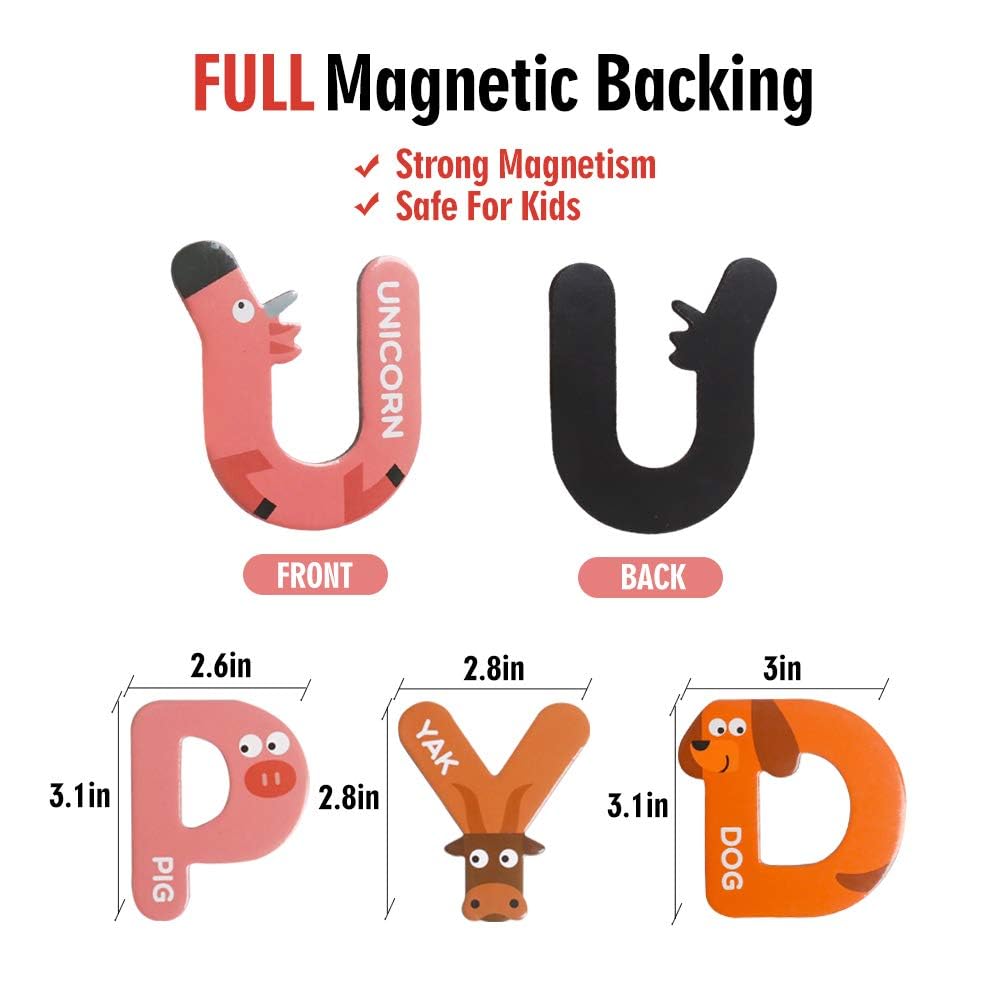 Jcren Jumbo Magnetic Letters Animals Alphabet Toys,Fridge Magnets Stick Large Abc Alphabet Uppercase Toy Set Preschool Learning Spelling Refrigerator Gift For 3 4 5 Year Old Toddler Kids Boys Girls