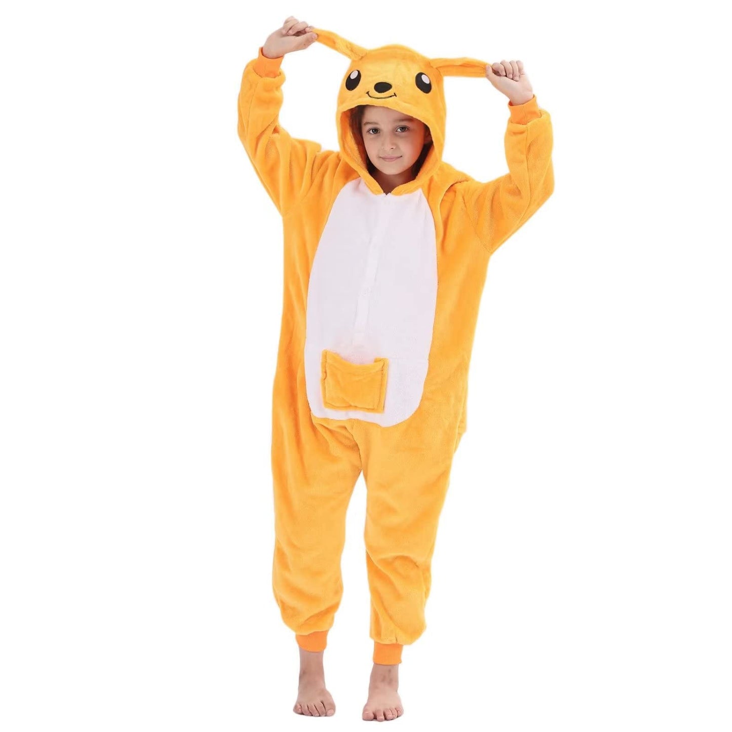 Lobujou Kids Onesie Costume For Boys Girls Halloween Animal Cosplay One Piece Flannel Hooded Kangaroo Xl