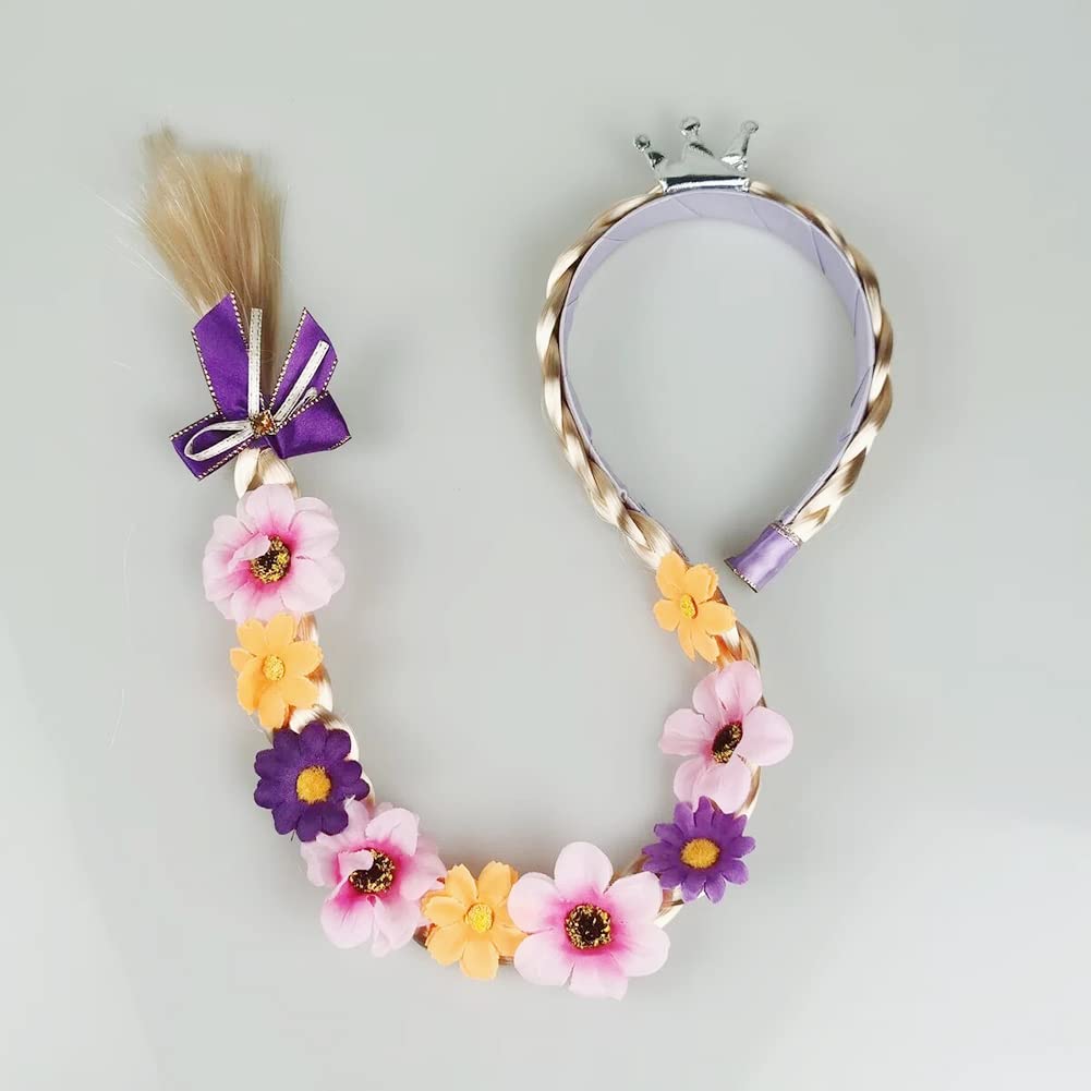 Princess Rapunzel Wig Rapunzel Braid Cosplay Long Hair Wig With Braid Gloves Necklace Dress Up Accessories For Girls (Purple1)