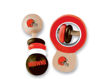 Babyfanatic Wood Rattle 2 Pack - Nfl Cleveland Browns - Officially Licensed Baby Toy Set