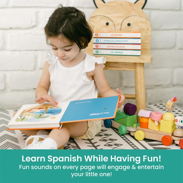 Binibi Spanish Books For Babies & Toddlers 1-3 La Playa Interactive Bilingual Sound Book With Fun Beach Sounds | Bilingual Child