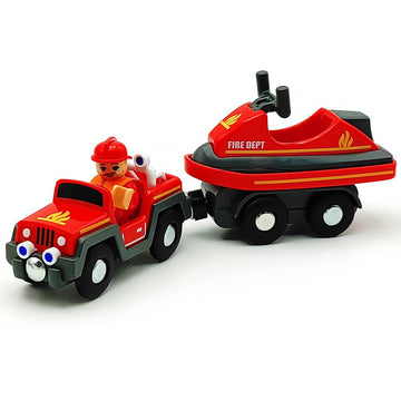 Dshmixia Wooden Train Cars Track Accessories Set Rescue Fire Truck With Light And Sound Small Vehicles Magnetic Train Cars Fit For Wooden Train Track Railway For Boys And Girls (Fireboat)