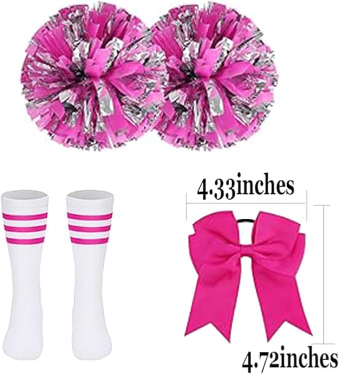 LMYOVE Classic Rose-red 5-Piece Cheerleading Set for Kids - Includes Top, Skirt, Pom Poms, Headband, and Socks,12-14Y