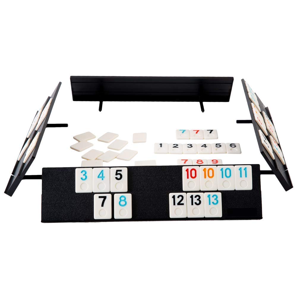 Homwom 106 Tiles Rummy Game - Travel Games Rummy Board Game Rummy Set With Aluminum Case & 4 Anti-Skid Durable Trays